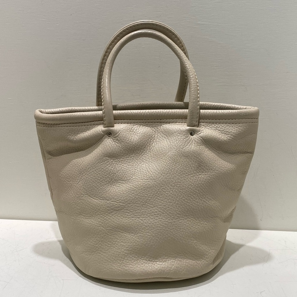 CREAM CO. Cream Pebbled Leather Mini Tote Bag